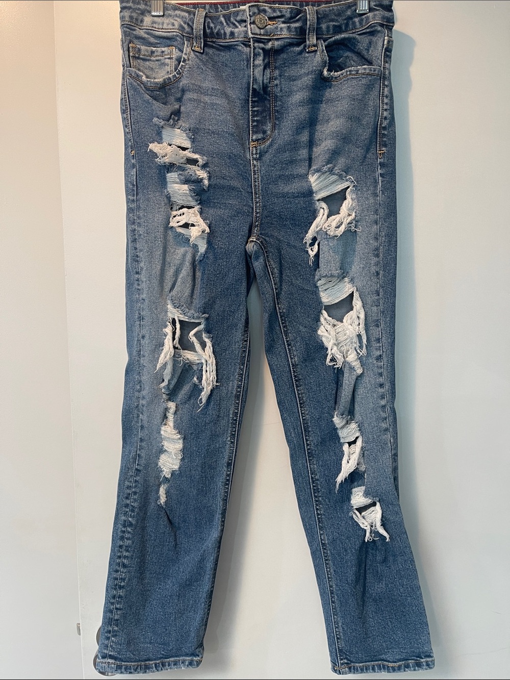 Cello Ripped Straight-Leg Jeans in Medium Blue